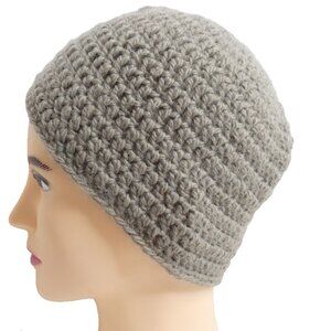 Tan Beanie OS Wool Cap Warm Soft Hat Handmade Crochet Hand Knit 8" Long NWT